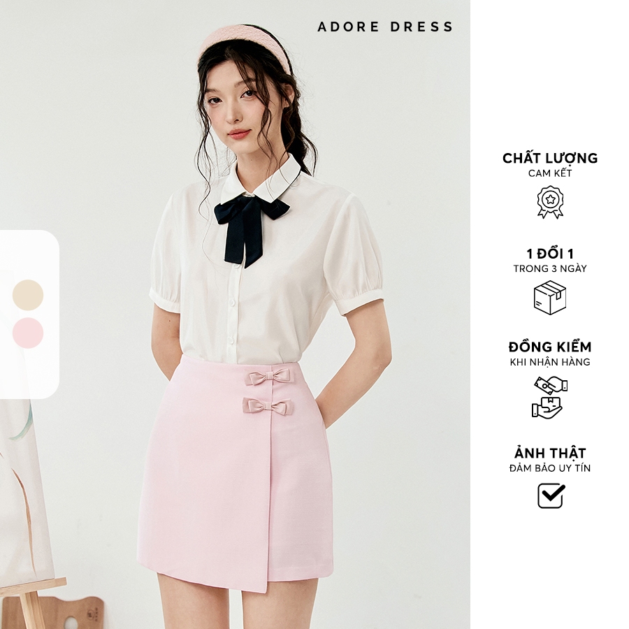 Ảnh 513SH0001 - Sơ mi basic thô lụa trắng kem buộc nơ cổ ADORE DRESS 2