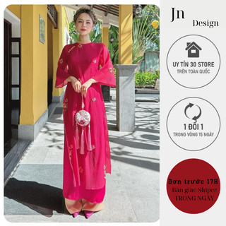 Áo dài cách tân nữ ,áo dài nữ 4 tà dáng xuông đính cúc bọc tay loe chất liệu tơ nhăn thêu- Jn Design J103