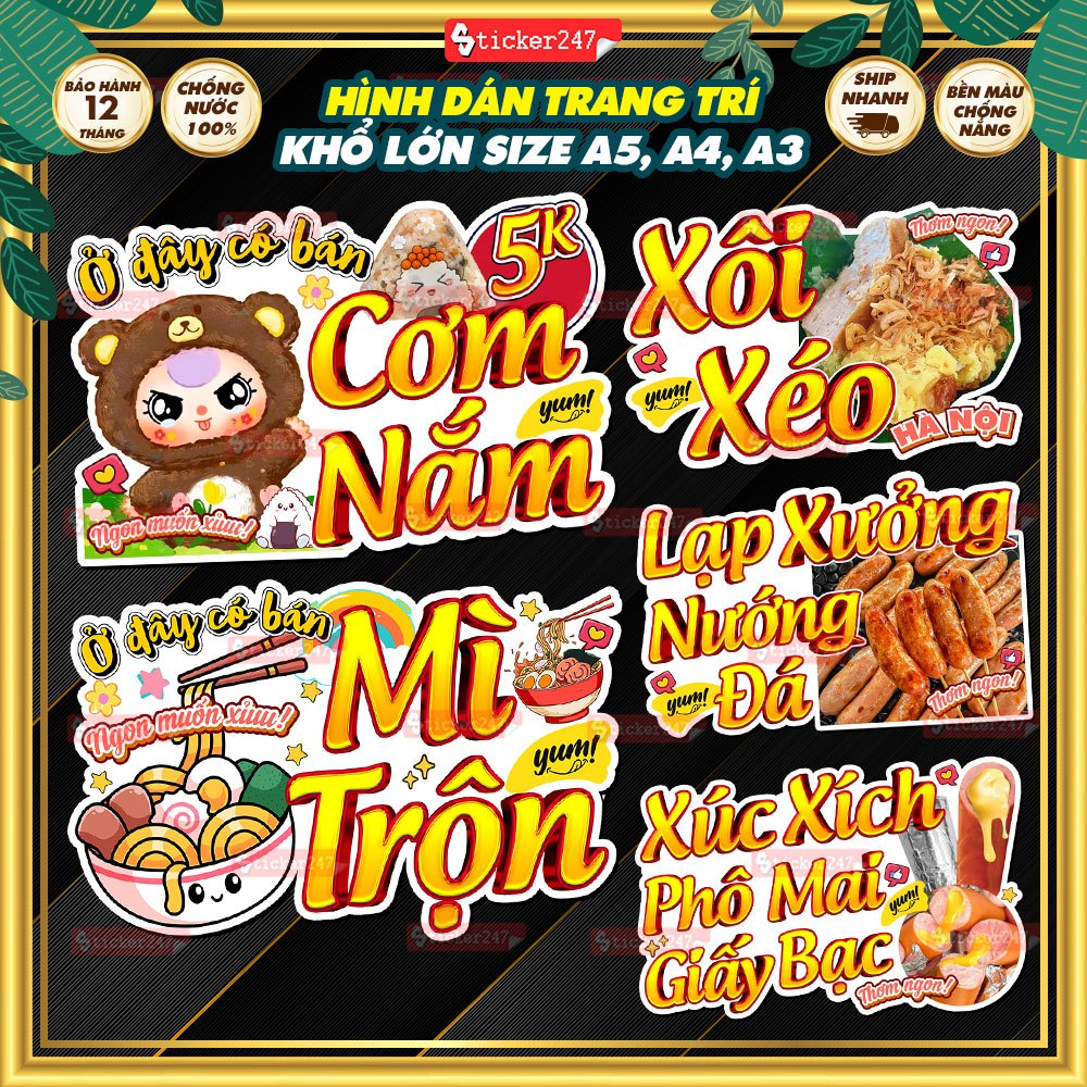 Decal Cơm Nắm, Mì Trộn Chống Nước 🌈𝑭𝒓𝒆𝒆𝒔𝒉𝒊𝒑 Hình Dán/Ép Plastic Món Ăn ...