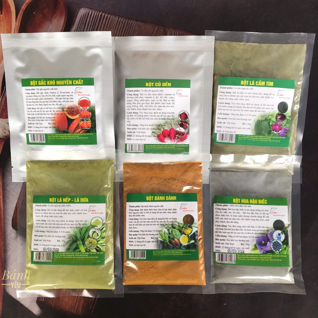 Bột Tạo Màu Tự Nhiên Chợ Quê 50g tạo màu các món bánh (BGTC)