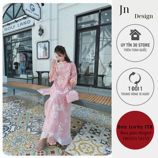 Áo dài cách tân Jn Design thiết kế 4 tà thêu hoa phối quần lụa JNN STORE J16