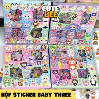 (Hỏa tốc Hà Nội) Hộp 96 tấm sticker BABY THREE chủ đề Thỏ thị trấn, Macaron, Tây Du Ký, 400%, 1000%