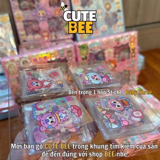 (Hỏa tốc Hà Nội) Hộp 96 tấm sticker BABY THREE chủ đề Thỏ thị trấn, Macaron, Tây Du Ký, 400%, 1000%