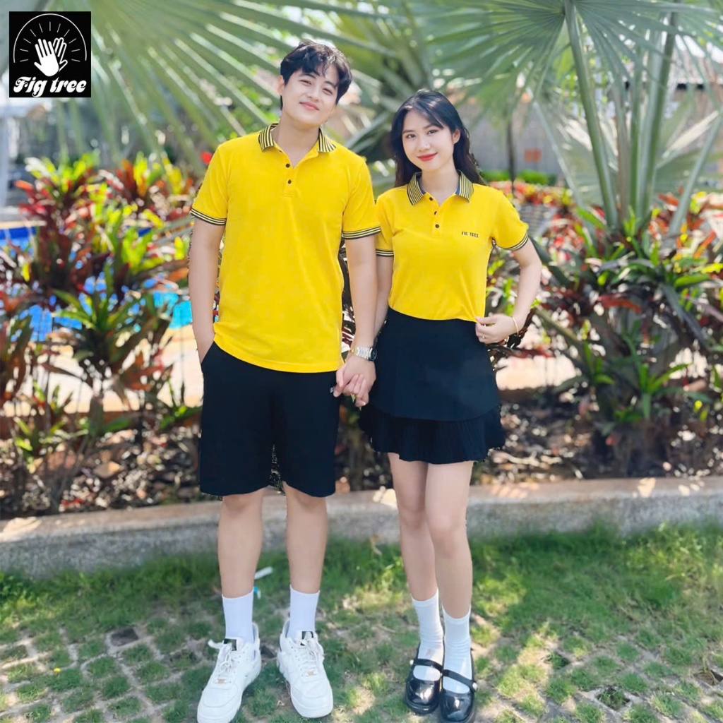 Set Áo Thun Đôi Fig Tree Thun Polo Cá Sấu Màu Vàng Tươi Mới, Chất Dày Dặn, Nhiều size, Hàng thiết kế
