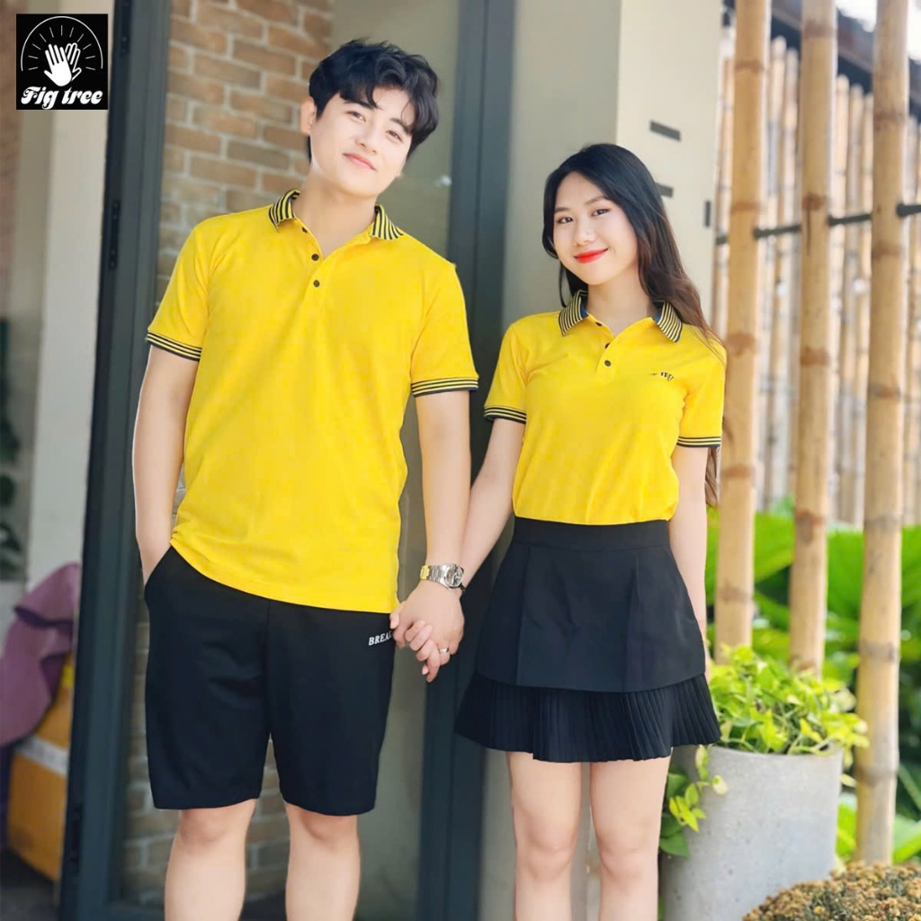 Set Áo Thun Đôi Fig Tree Thun Polo Cá Sấu Màu Vàng Tươi Mới, Chất Dày Dặn, Nhiều size, Hàng thiết kế