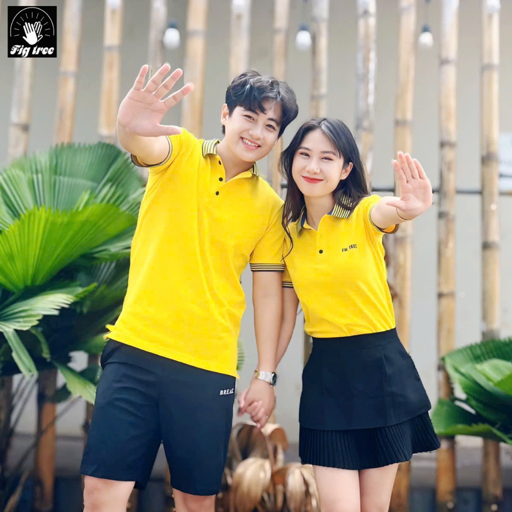 Set Áo Thun Đôi Fig Tree Thun Polo Cá Sấu Màu Vàng Tươi Mới, Chất Dày Dặn, Nhiều size, Hàng thiết kế