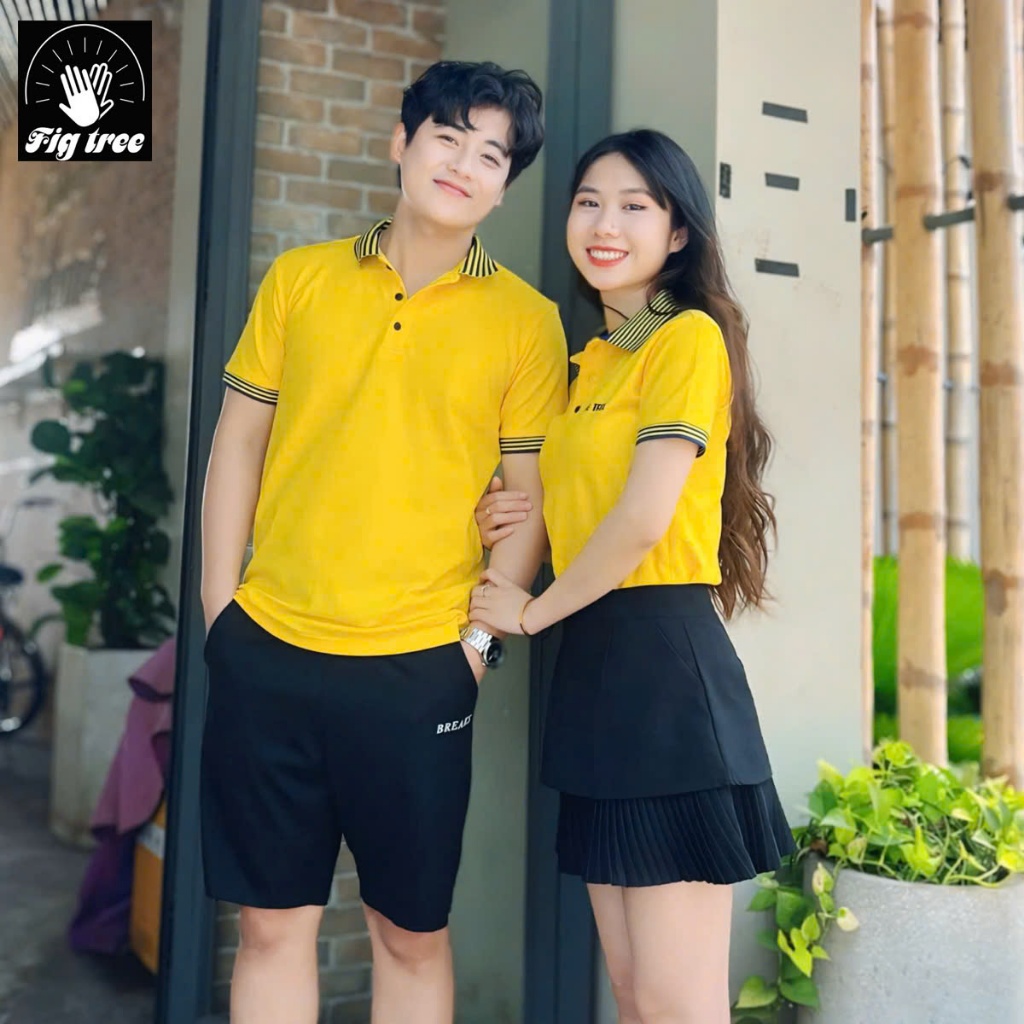 Set Áo Thun Đôi Fig Tree Thun Polo Cá Sấu Màu Vàng Tươi Mới, Chất Dày Dặn, Nhiều size, Hàng thiết kế