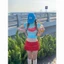 Áo thun croptop cộc tay màu xanh biển hoạ tiết miếng bưởi màu đỏ đáng yêu ABBT042 - Tiktik