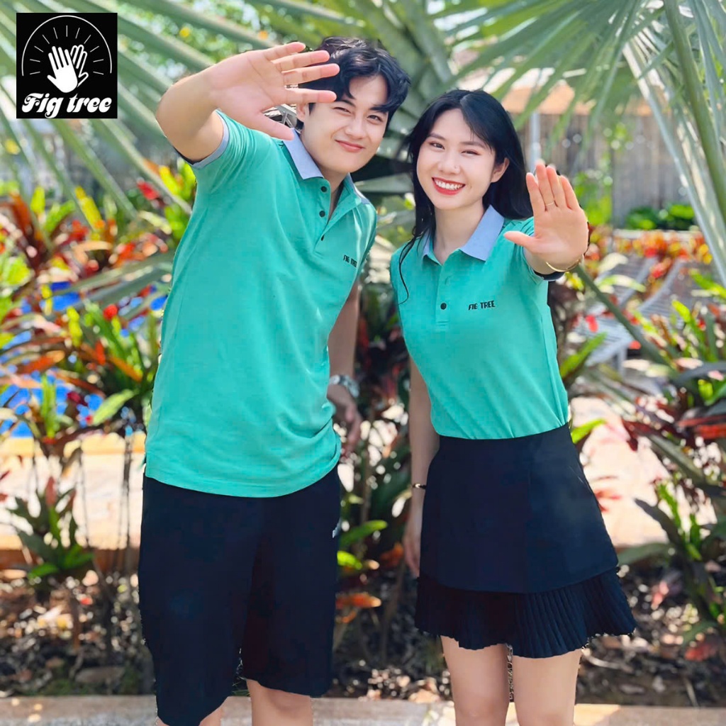 Combo Áo Đôi Thun Fig Tree Polo Cá Sấu Màu Xanh Cốm Tươi Mát Cho Ngày Hè, Chất Co Giãn, Có Size