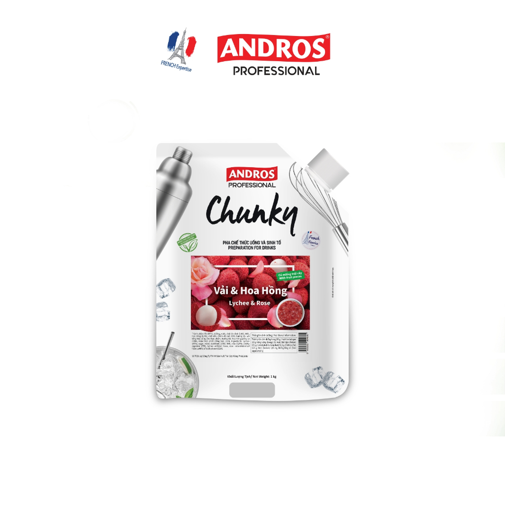 Ảnh Mứt Pha Chế Vải & Hoa hồng - Có miếng trái cây thật - Nguyên liệu pha chế - ANDROS CHUNKY - 1kg 3