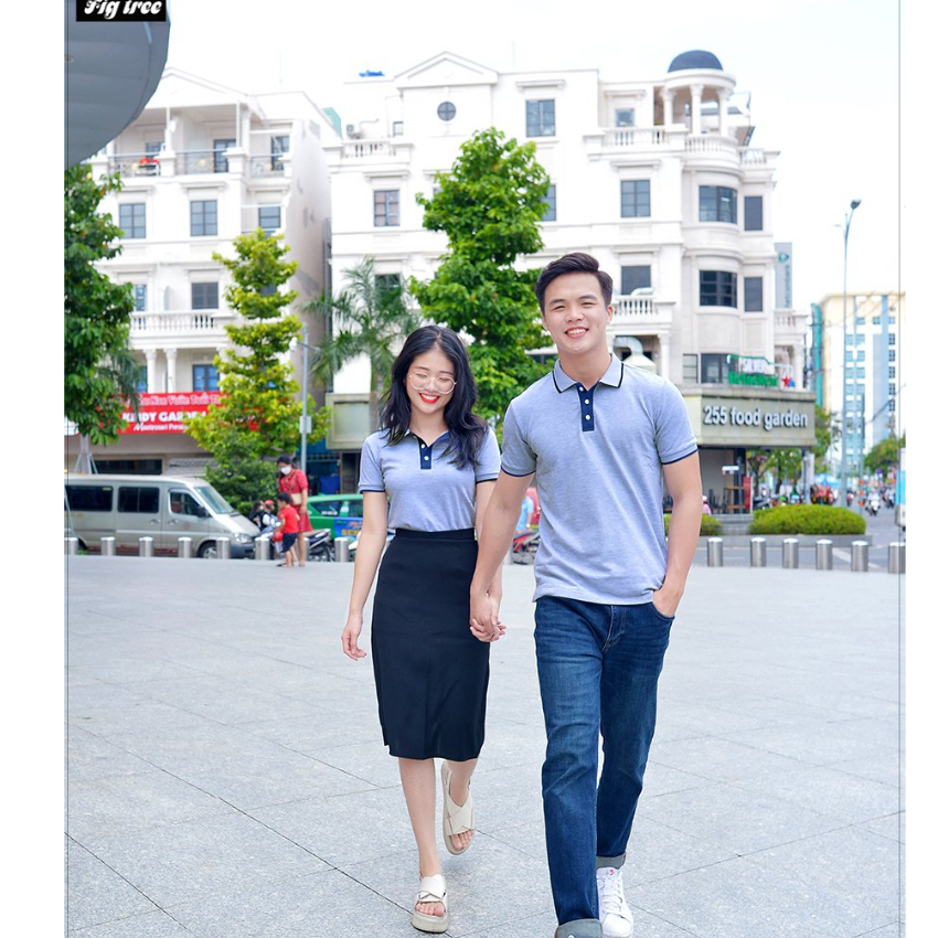 Combo Áo Đôi Fig Tree Thun Polo Màu Xám, chất Cá Sấu Dày Dặn, Co Giãn, Hàng thiết kế Có Size  110kg
