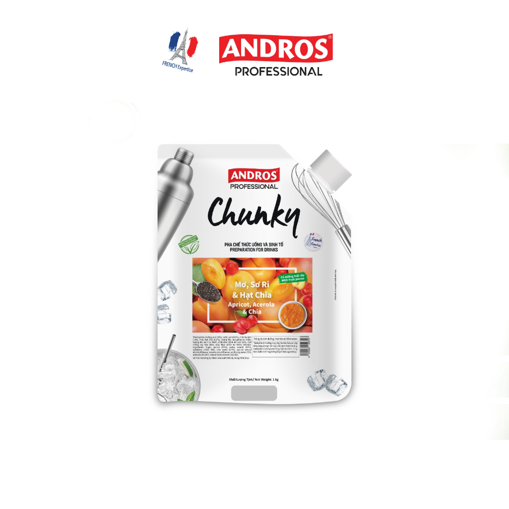 Ảnh Mứt Pha Chế Mơ, Sori & Hạt Chia  - Có miếng trái cây thật - Nguyên liệu pha chế - ANDROS CHUNKY - 1kg 3