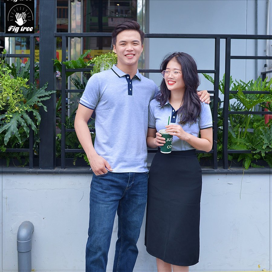 Combo Áo Đôi Fig Tree Thun Polo Màu Xám, chất Cá Sấu Dày Dặn, Co Giãn, Hàng thiết kế Có Size  110kg