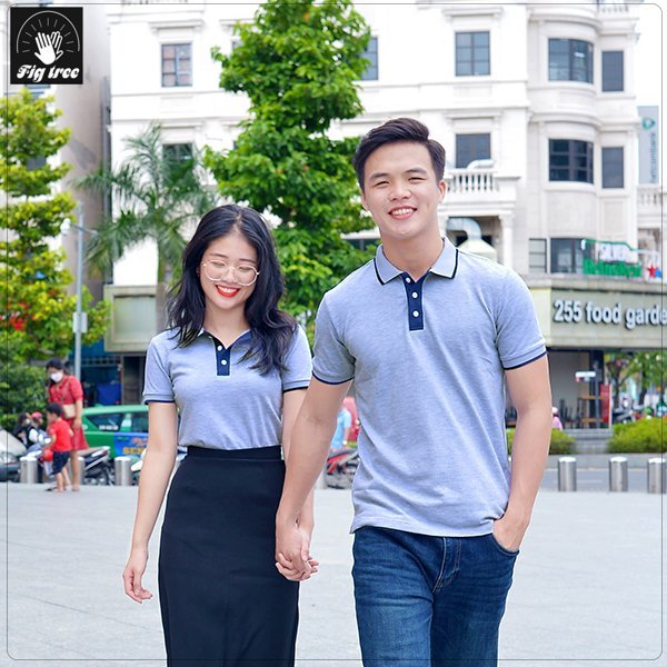 Combo Áo Đôi Fig Tree Thun Polo Màu Xám, chất Cá Sấu Dày Dặn, Co Giãn, Hàng thiết kế Có Size  110kg