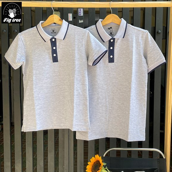 Combo Áo Đôi Fig Tree Thun Polo Màu Xám, chất Cá Sấu Dày Dặn, Co Giãn, Hàng thiết kế Có Size  110kg