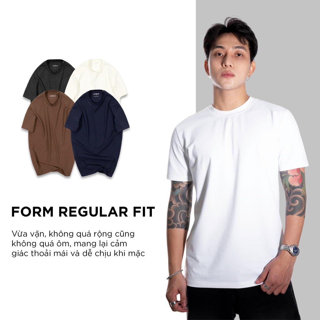 Ảnh Áo thun nam trơn CAPMAN CLUB tay ngắn cổ tròn basic , vải cotton thấm hút phom regular fit 1