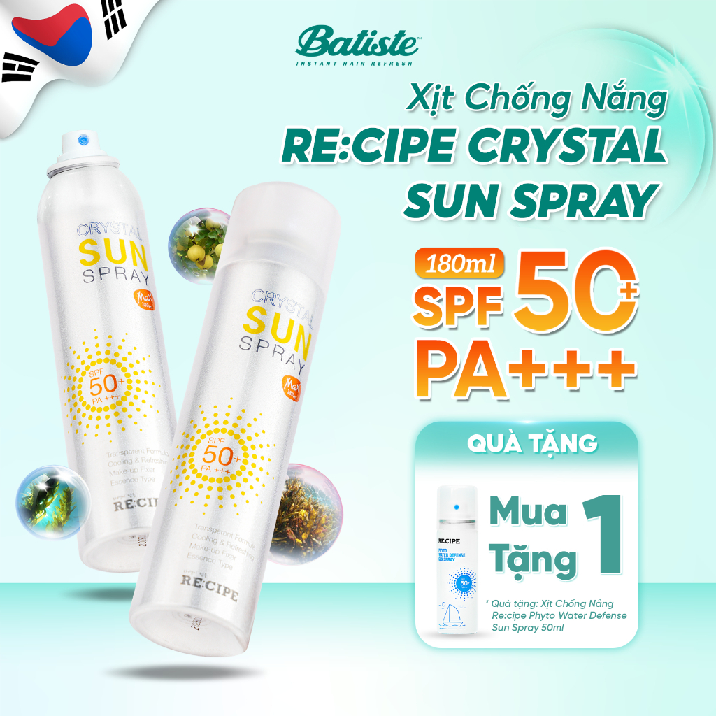 Ảnh Xịt Chống Nắng Crystal Sun RECIPE Spray Hàn Quốc SPF50+ PA+++ 80ml/ 180ml Chống Nắng Cho Mặt & Body 1