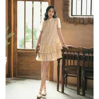 Đầm suông OLV hoa cổ trụ cột nơ thanh lịch dễ thương Sierra nhiều màu phù hợp đi làm đi chơi
