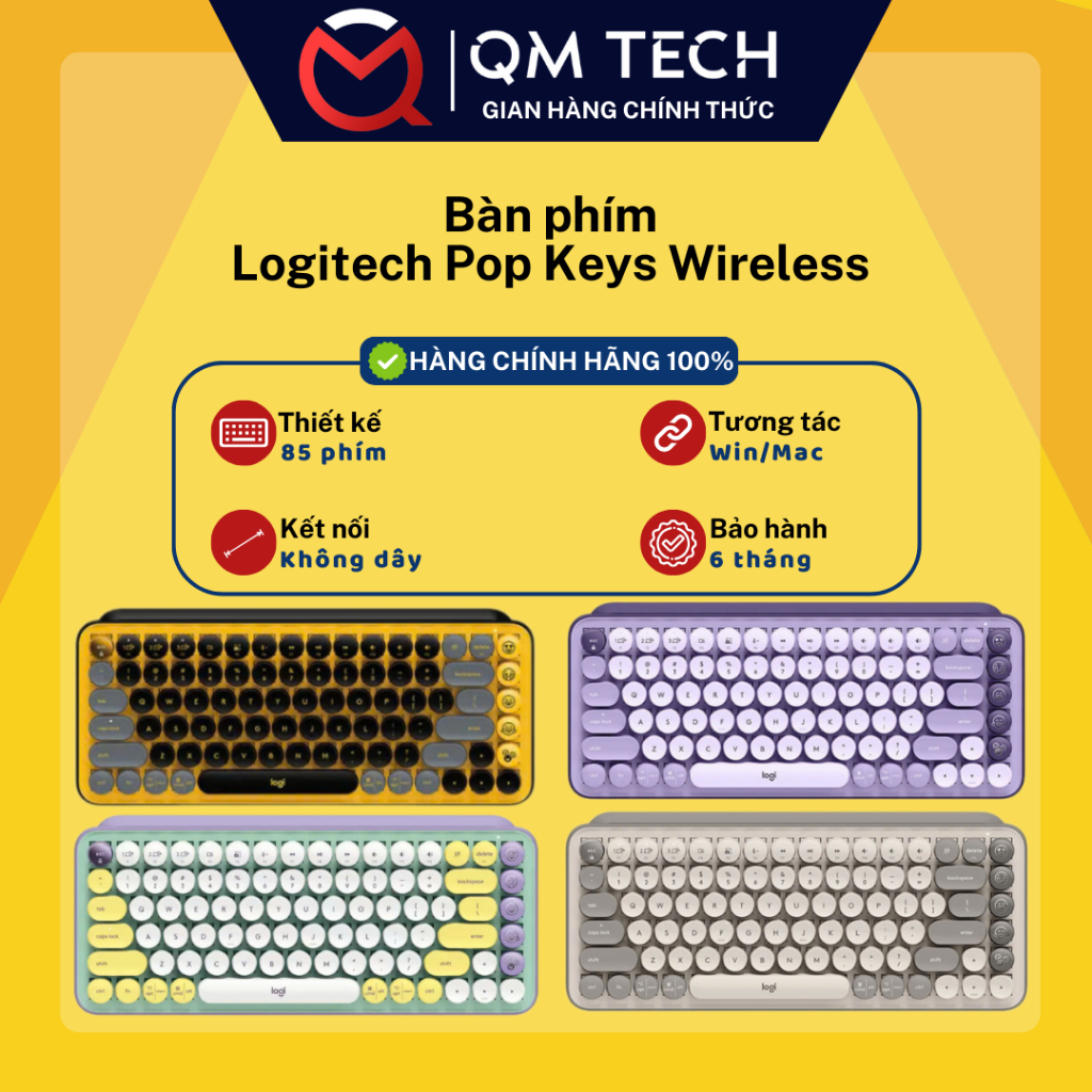 Bàn phím cơ không dây Logitech Pop Keys - QMTECHSTORE | Shopee Việt Nam