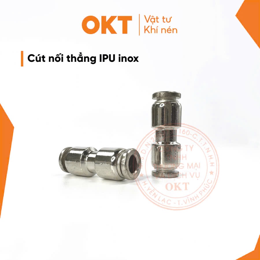 Cút nối nhanh inox IPU- Đầu nối nhanh PU inox- nối thẳng 2 đầu ống khí ...