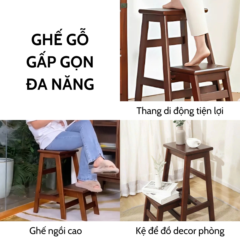 [DEAL SỐC T4] Ghế đẩu gỗ 2 bậc gấp gọn đa năng, ghế thắp nhang, thang cao phù hợp decor | BigBuy360 - bigbuy360.vn