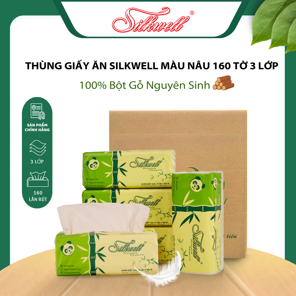 [Thùng 9 gói] Giấy ăn gấu trúc Silkwell 160 tờ 3 lớp dày dặn, mềm mịn