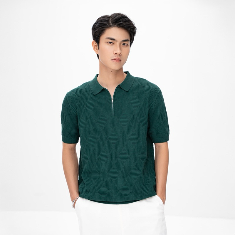 Áo polo dệt kim Ice Silk xanh rừng sâu - Thoáng mát, sang trọng, chuẩn phong cách nam giới