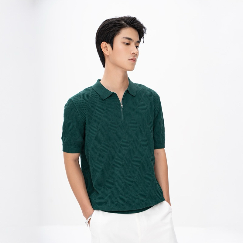 Áo polo dệt kim Ice Silk xanh rừng sâu - Thoáng mát, sang trọng, chuẩn phong cách nam giới