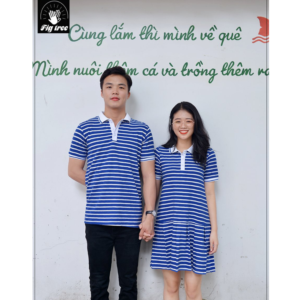 Set Áo Váy Đôi Thun Polo Fig Tree Sọc Xanh Bích - Shop Chuyên Sản Phẩm Đồ Đôi Uy Tín
