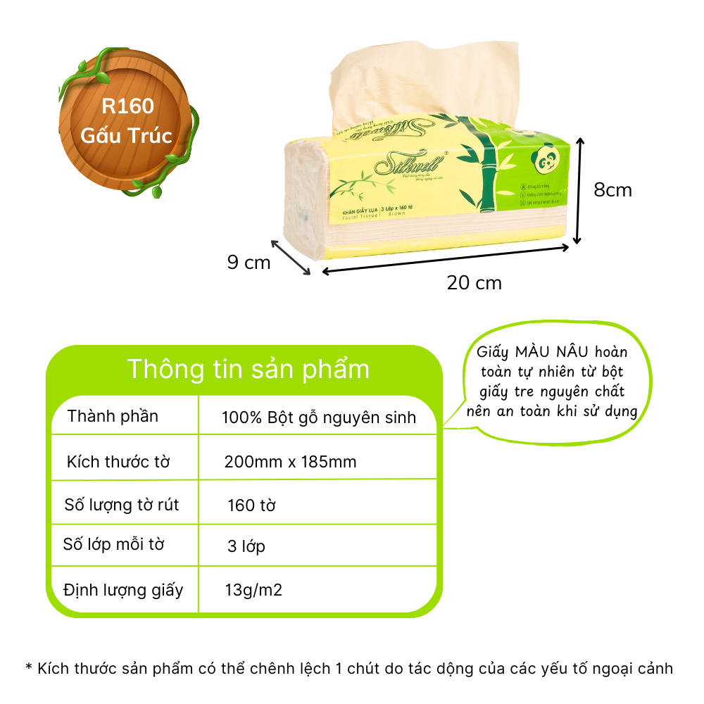 [Thùng 9 gói] Giấy ăn gấu trúc Silkwell 160 tờ 3 lớp dày dặn, mềm mịn