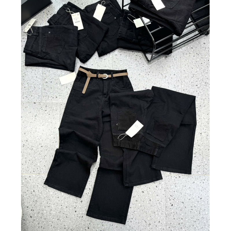 [New Hot] Quần Jeans Suông Đen Nữ Kèm Belt - Siêu Hach Dáng Kèm Ảnh Thật
