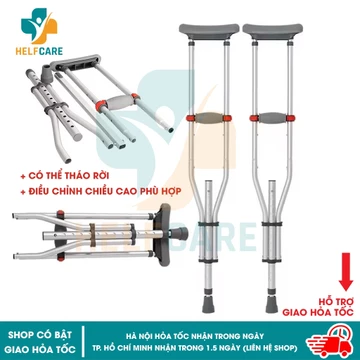 Nạng Chống Nách Cao Cấp Bằng Hợp Kim Nhôm Siêu Chắc Chắn, Nhẹ, Có Thể Gấp Gọn, Đệm Cao Su Mềm, Đế Chống Trượt HelpCare