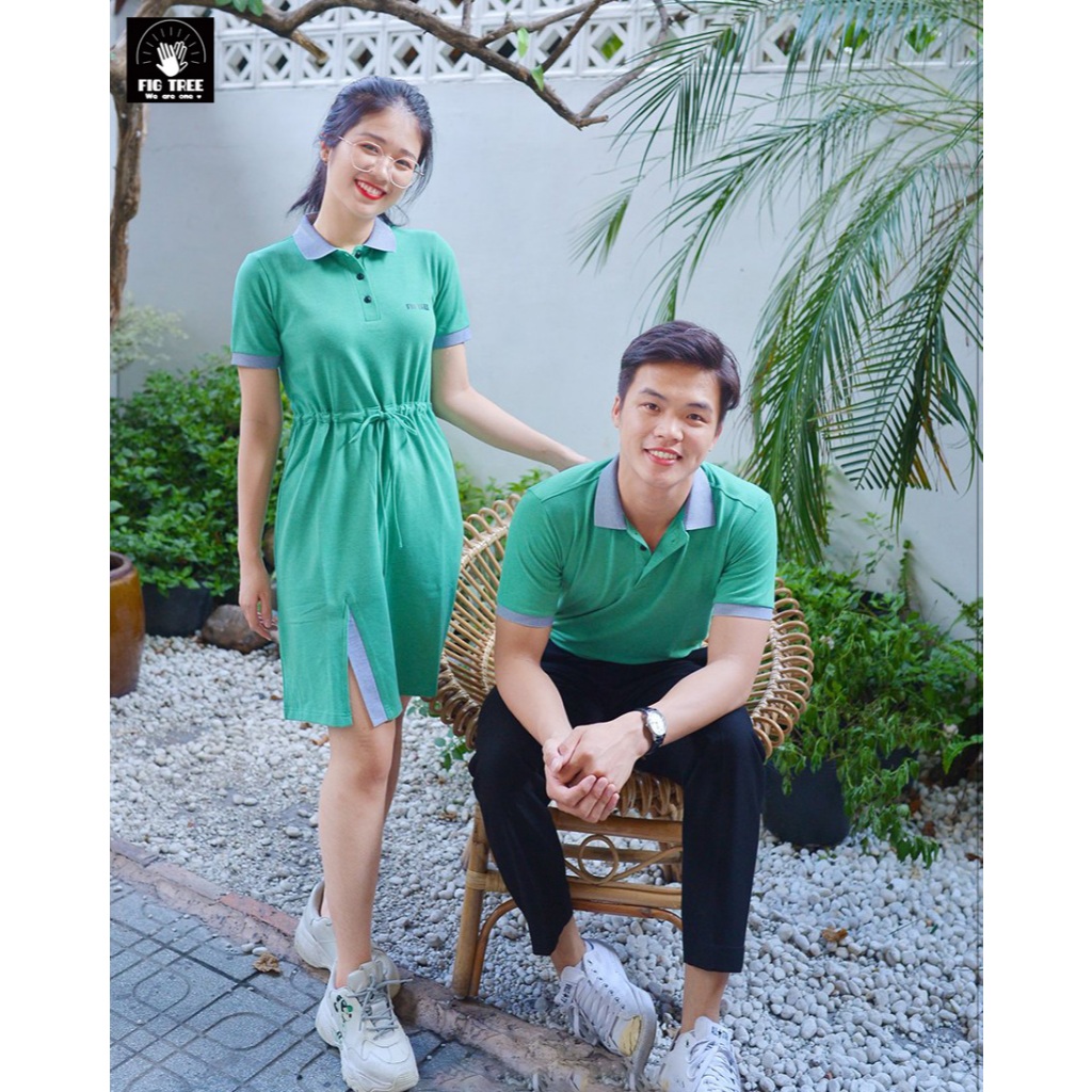 Set Đồ Đôi Đồ Cặp Fig Tree Thun Polo Màu Xanh Cốm Tươi Mát, Vải Cá Sấu Dày Dặn, Hàng thiết kế