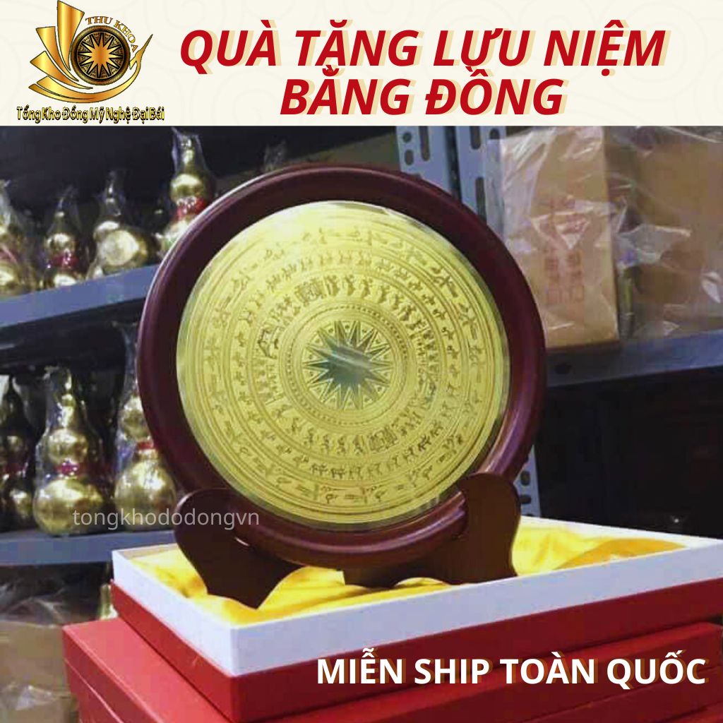 Trống Đồng Quà Lưu Niệm Đĩa Đồng ĐK 23cm Biểu Tượng Văn Hóa Việt Nam Tặng Kèm Hộp Quà Sang Trọng