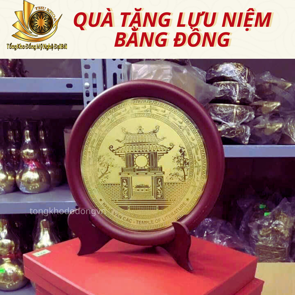 Trống Đồng Quà Lưu Niệm Đĩa Đồng ĐK 23cm Biểu Tượng Văn Hóa Việt Nam Tặng Kèm Hộp Quà Sang Trọng