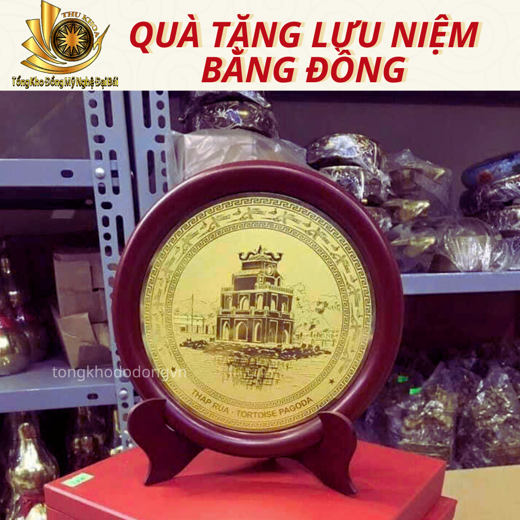 Trống Đồng Quà Lưu Niệm Đĩa Đồng ĐK 23cm Biểu Tượng Văn Hóa Việt Nam Tặng Kèm Hộp Quà Sang Trọng