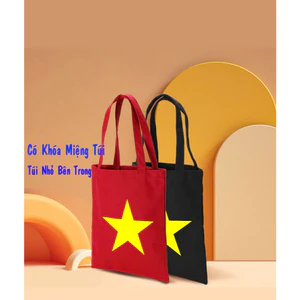 Túi Tote canvas màu đỏ CÓ Khóa Kéo TÔI YÊU VIỆT NAM CỜ ĐỎ SAO VÀNG túi vải đeo vai phong cách thời trang đựng đồ tuid01