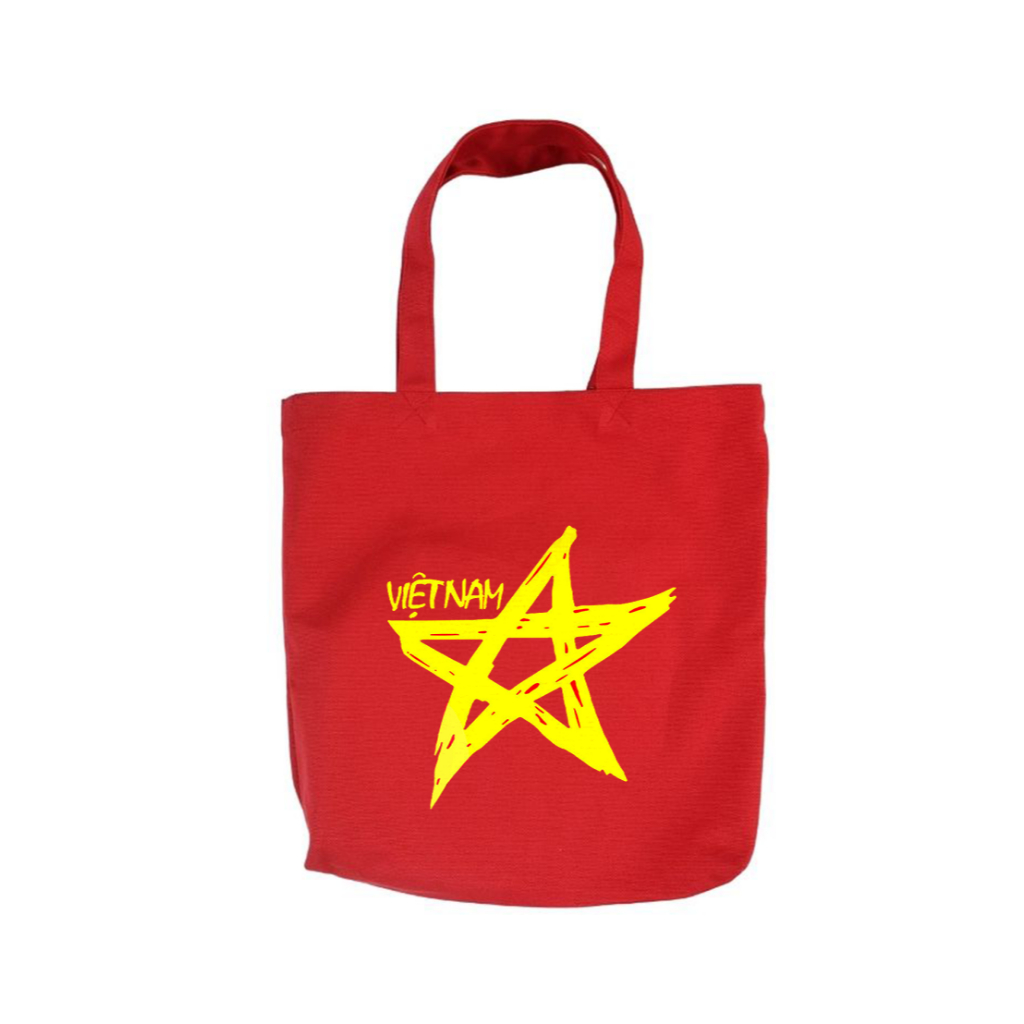 Túi Tote canvas màu đỏ CÓ Khóa Kéo TÔI YÊU VIỆT NAM CỜ ĐỎ SAO VÀNG túi vải đeo vai phong cách thời trang đựng đồ tuid01