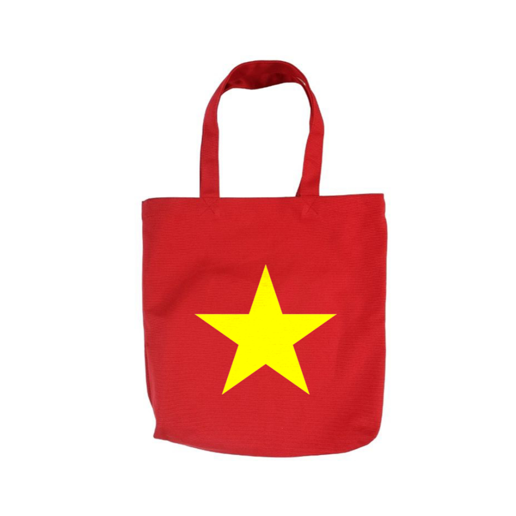 Túi Tote canvas màu đỏ CÓ Khóa Kéo TÔI YÊU VIỆT NAM CỜ ĐỎ SAO VÀNG túi vải đeo vai phong cách thời trang đựng đồ tuid01