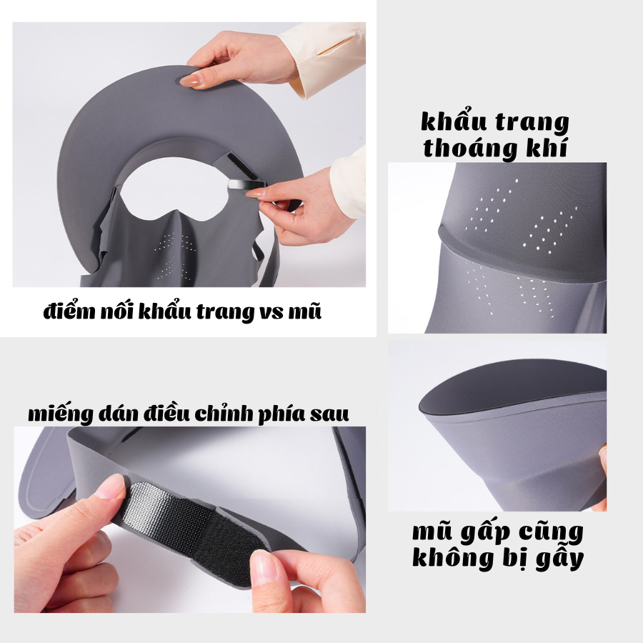 Mũ Kèm Khẩu Trang Chống Nắng Toàn Mặt Chất Lụa Hàn Mát Lạnh, Ngăn Tia Cực Tím Có Thể Tháo Rời
