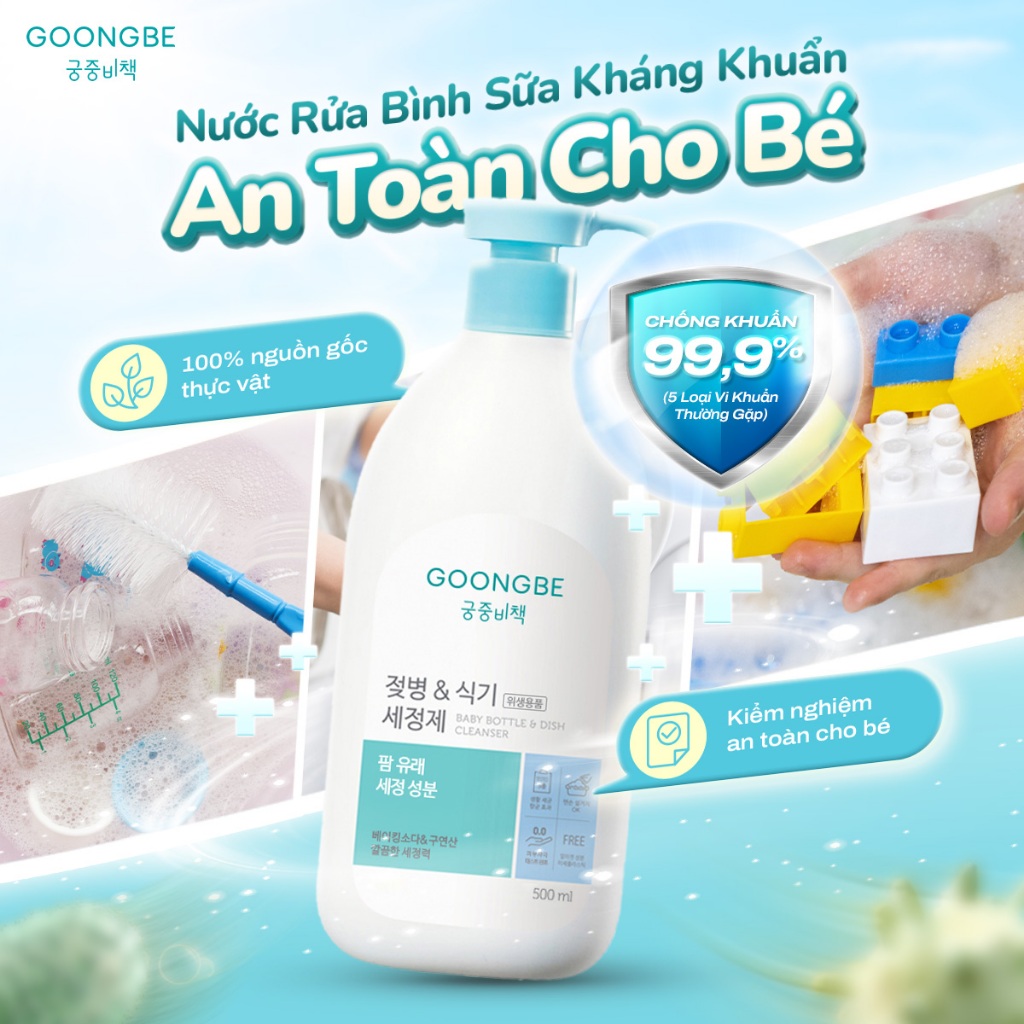 Ảnh Nước Rửa Bình Sữa Và Chén Bát Kháng Khuẩn Đậm Đặc, Thành Phần Thiên Nhiên - GOONGBE Chính Hãng Hàn Quốc 2