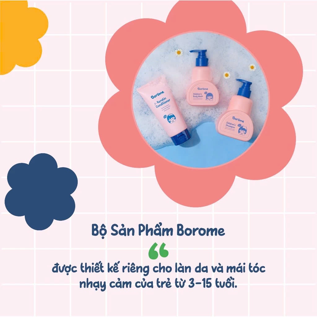 Dầu gội, dầu xả, sữa tắm trẻ em Borome thành phần lành tính, chăm sóc tóc và da của bé luôn khỏe mạnh