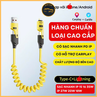 Cáp sạc lò xo 4in1 dài 1,5 mét 65w sạc nhanh dùng trên xe hơi , nhà cửa siêu tiện dụng phukienmk10