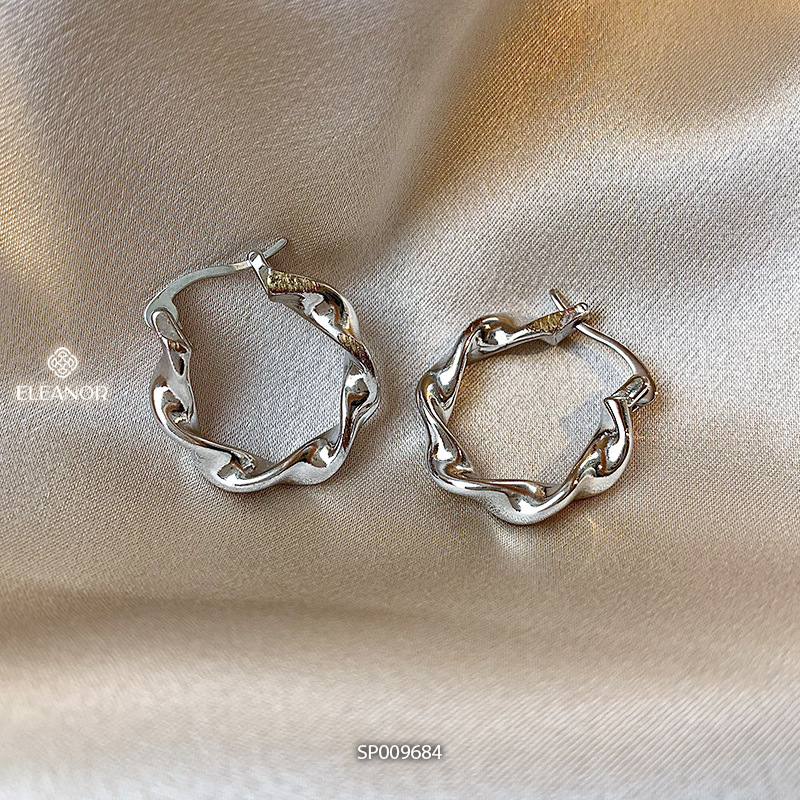 Bông tai nữ chuôi bạc 925 Eleanor Accessories xoắn trơn basic phụ kiện trang sức khuyên tai 9684