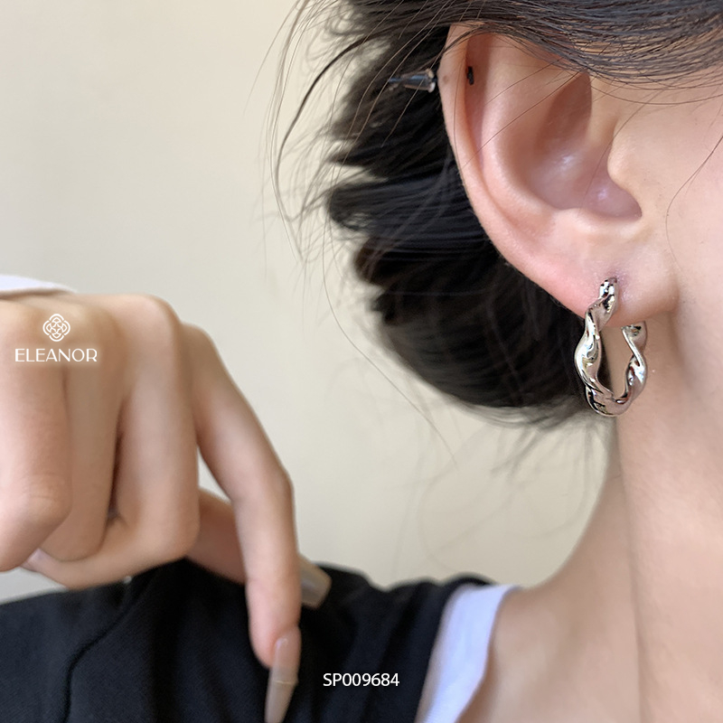 Bông tai nữ chuôi bạc 925 Eleanor Accessories xoắn trơn basic phụ kiện trang sức khuyên tai 9684