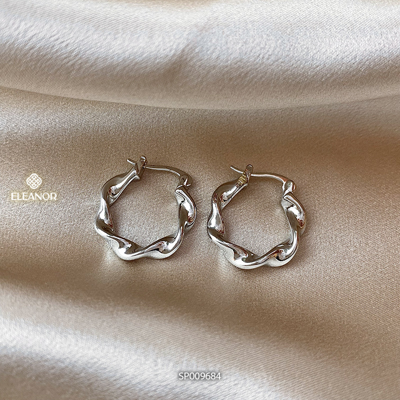 Bông tai nữ chuôi bạc 925 Eleanor Accessories xoắn trơn basic phụ kiện trang sức khuyên tai 9684