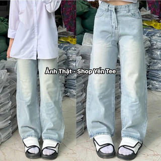 Quần ống xuông đính đá Yến Tee cạp cao 1 cúc mặc đi học , đi chơi cho nữ chất jeans cao cấp #1005