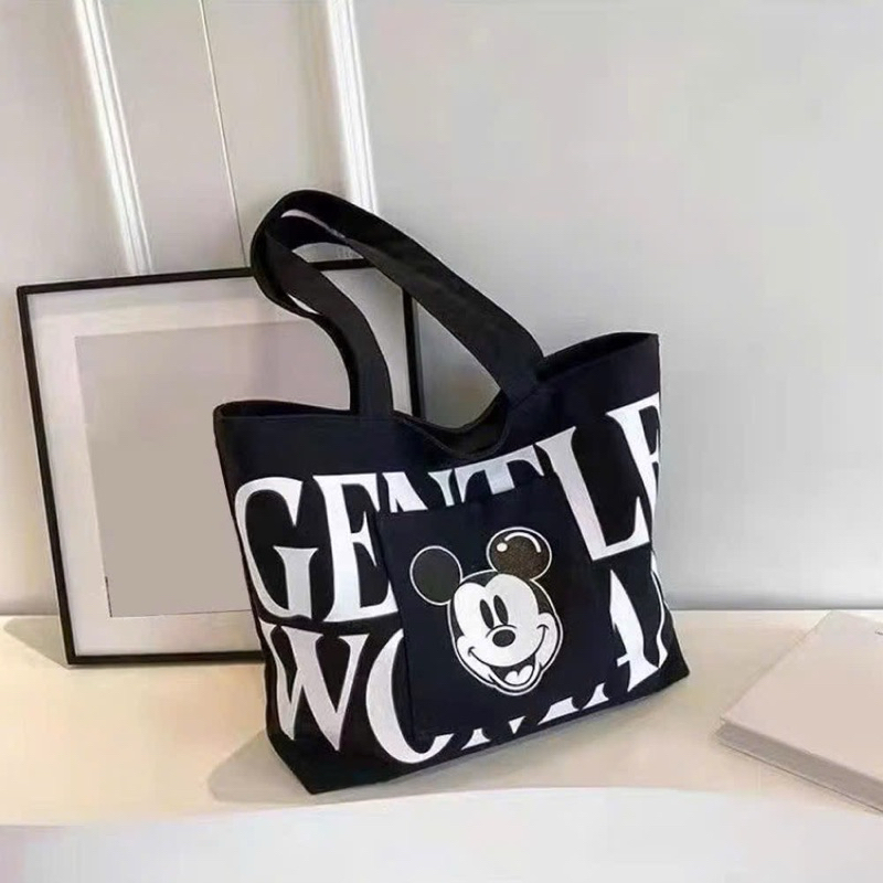 Túi tote vải canvas hoạ tiết chữ mickey đựng vừa giấy a4