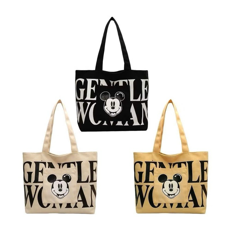 Túi tote vải canvas hoạ tiết chữ mickey đựng vừa giấy a4