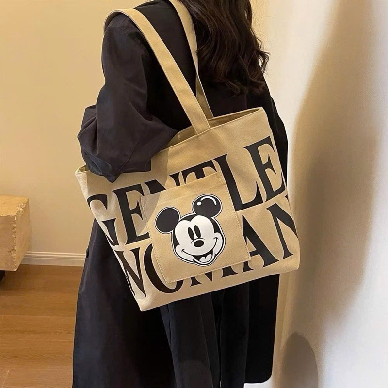 Túi tote vải canvas hoạ tiết chữ mickey đựng vừa giấy a4